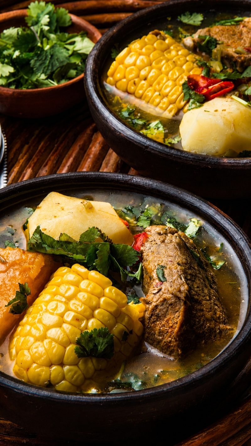Cazuela chilena con choclo y papas en fuente de greda
